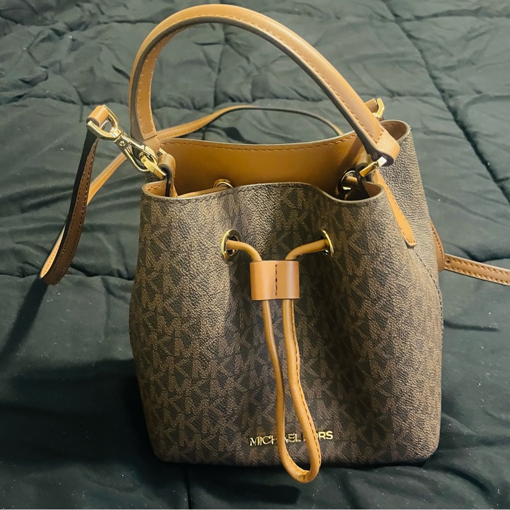 Michael Kors Tan and Brown Mini Bucket Bag